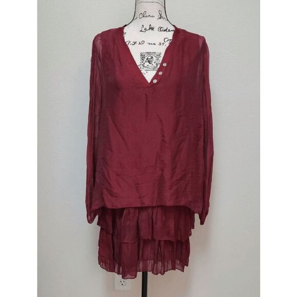 MARCELLA’S Long Sleeve Red Tiered Boho Dress Made in Italy SIZE M NWT - Picture 10 of 10